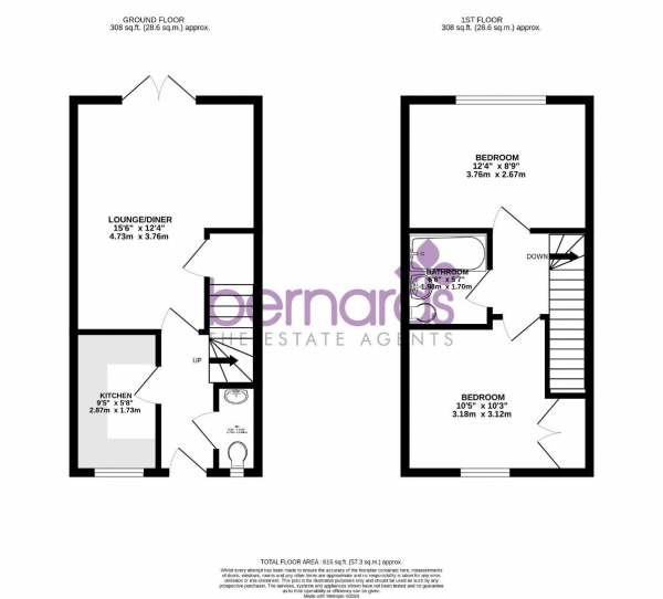 Floor Plan Image for 2 Bedroom Terraced House for Sale in Kite Close, Waterlooville