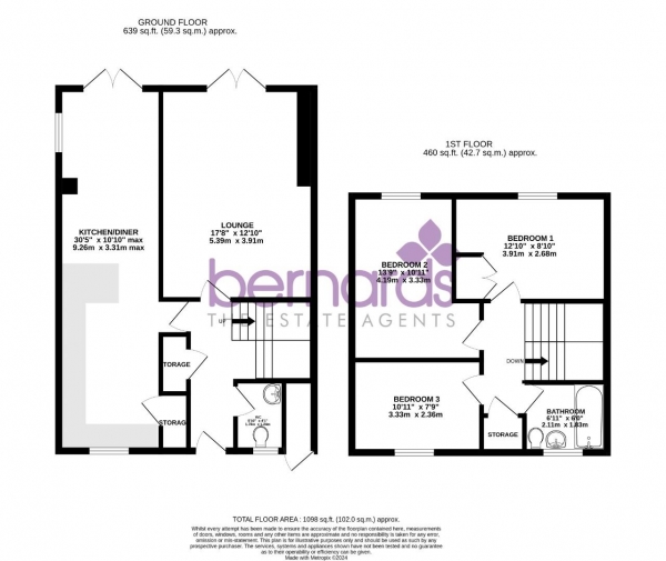 Floor Plan Image for 3 Bedroom End of Terrace House for Sale in Purcell Close, Waterlooville