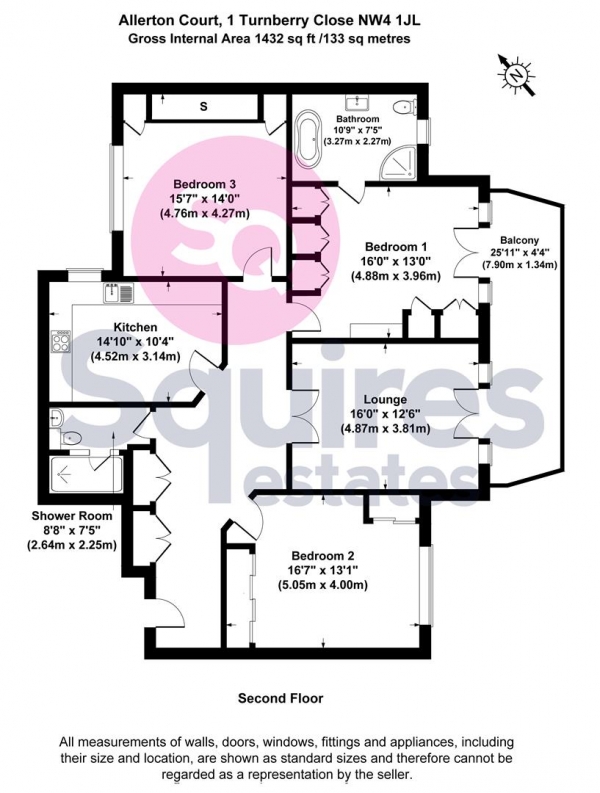 Floor Plan Image for 3 Bedroom Flat for Sale in Turnberry Close, Hendon, London