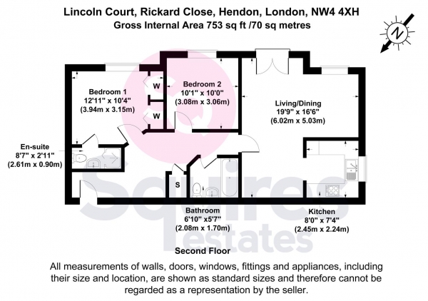 Floor Plan Image for 2 Bedroom Flat for Sale in Lincoln Court, Rickard Close, Hendon, London