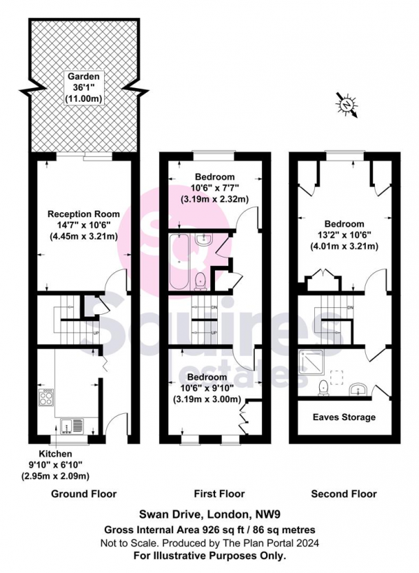 Floor Plan Image for 3 Bedroom Terraced House for Sale in Swan Drive, Colindale