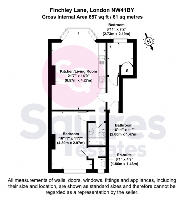 Floor Plan for 2 Bedroom Flat for Sale in Finchley Lane, Hendon, London, NW4, 1BY -  &pound375,000