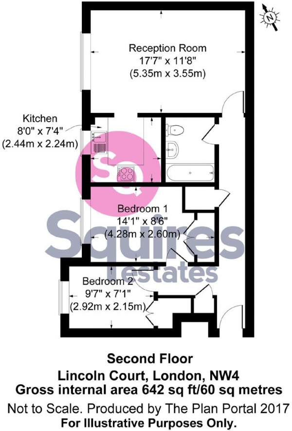 Floor Plan Image for 2 Bedroom Flat to Rent in Rickard Close, Hendon