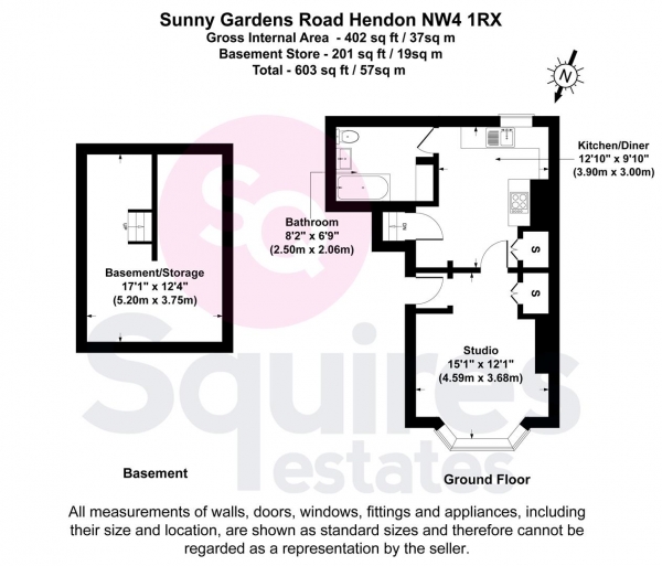 Floor Plan for Studio Flat for Sale in Sunny Gardens Road, Hendon, NW4, 1RX -  &pound265,000