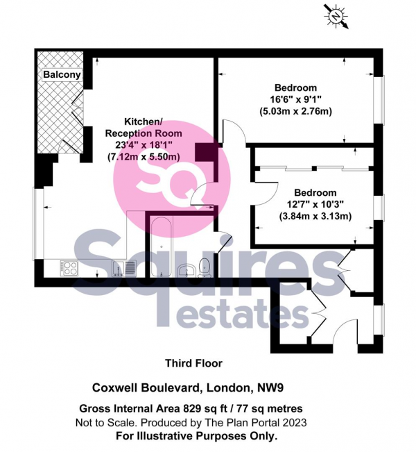 Floor Plan for 2 Bedroom Flat for Sale in Coxwell Boulevard, London, NW9, 4AD -  &pound450,000