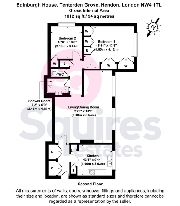 Floor Plan for 2 Bedroom Flat for Sale in Tenterden Grove, London, NW4, 1TL -  &pound475,000