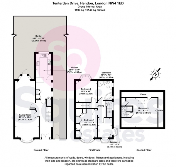 Floor Plan for 4 Bedroom Semi-Detached House for Sale in Tenterden Drive, Hendon, London, NW4, 1ED -  &pound925,000