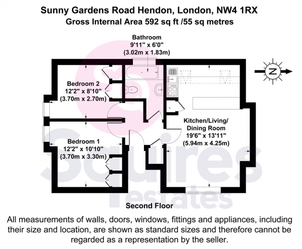 Floor Plan for 2 Bedroom Flat for Sale in Sunny Gardens Road, Hendon, London, NW4, 1RX -  &pound360,000