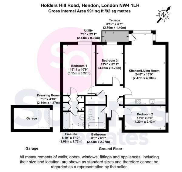 Floor Plan for 3 Bedroom Flat for Sale in Holders Hill Road, Hendon, London, NW4, 1LH -  &pound560,000