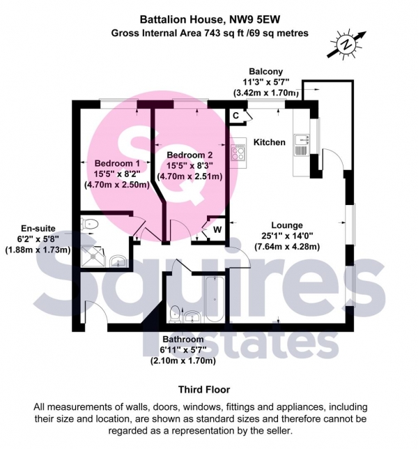 Floor Plan Image for 2 Bedroom Flat to Rent in Heritage Avenue, Colindale