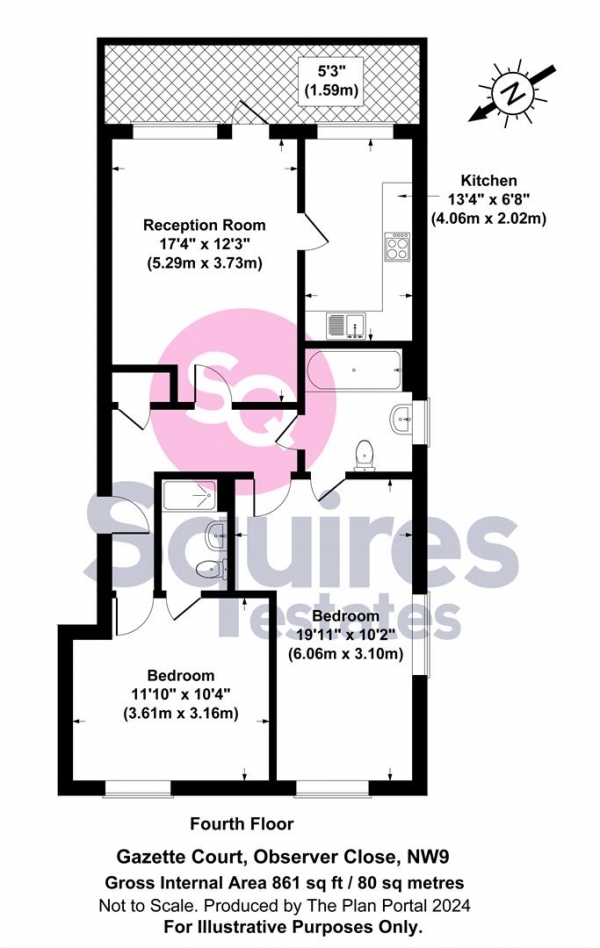 Floor Plan Image for 2 Bedroom Flat for Sale in Observer Close, Colindale