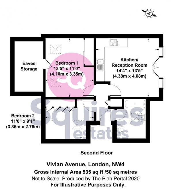 Floor Plan Image for 2 Bedroom Flat to Rent in Vivian Avenue, Hendon