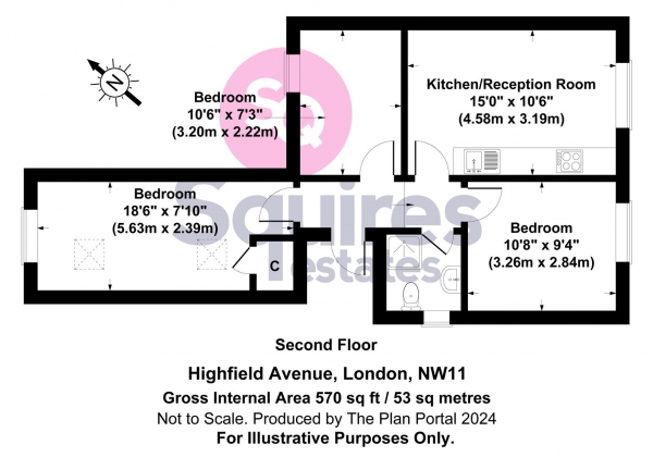 Floor Plan Image for 2 Bedroom Flat for Sale in Highfield Avenue, Golders Green, London