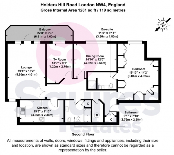 Floor Plan Image for 3 Bedroom Flat for Sale in Holders Hill Road, Hendon, London