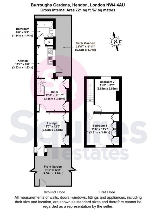 Floor Plan Image for 2 Bedroom Terraced House to Rent in Burroughs Gardens, Hendon