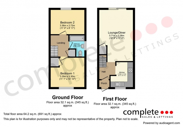 Floor Plan for 2 Bedroom Terraced House for Sale in Verdun Close, Whitnash, Leamington Spa, CV31, 2LR -  &pound200,000