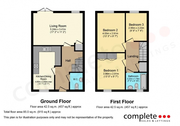 Floor Plan for 3 Bedroom Semi-Detached House for Sale in Victor Close, Gaydon, Warwick, CV35, 0NY - Guide Price &pound105,000