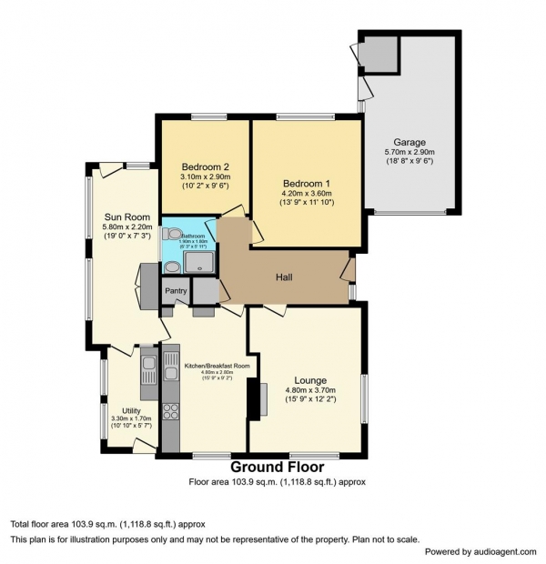 Floor Plan for 2 Bedroom Detached Bungalow for Sale in Haseley Knob, Warwick, CV35, 7NJ -  &pound450,000