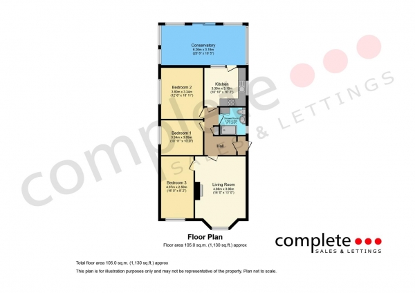 Floor Plan for 3 Bedroom Detached Bungalow to Rent in Greenhill Road, Whitnash, Leamington Spa, CV31, 2HG - £277 pw | £1200 pcm