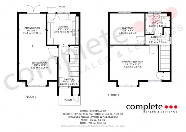 Floor Plan for 2 Bedroom Terraced House for Sale in Millway Drive, Bishops Tachbrook, Leamington Spa, CV33, 9SE - Offers Over &pound260,000
