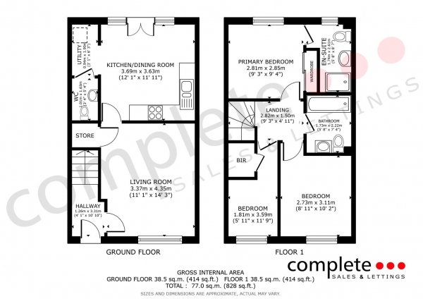 Floor Plan for 3 Bedroom Terraced House for Sale in Kingfisher Drive, Southam, CV47, 2TT - Offers Over &pound270,000