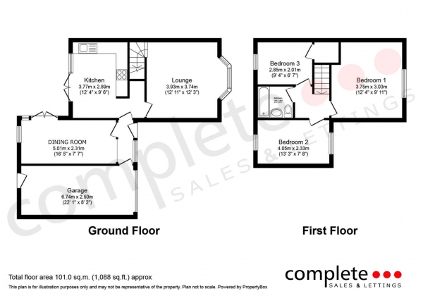 Floor Plan for 3 Bedroom Semi-Detached House for Sale in Sheldon Grove, Warwick, CV34, 5YT - Guide Price &pound315,000