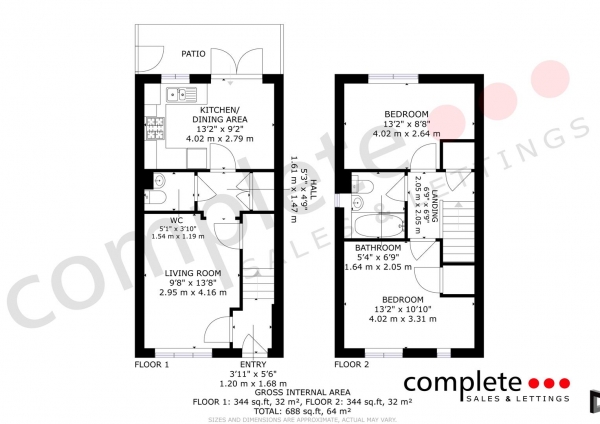 Floor Plan Image for 2 Bedroom Semi-Detached House for Sale in Waterton Way, Bishops Tachbrook, Leamington Spa