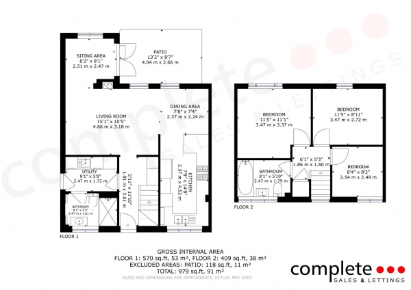 Floor Plan for 3 Bedroom Semi-Detached House for Sale in Sumner Close, Hampton Magna, Warwick, CV35, 8SQ - Offers Over &pound365,000