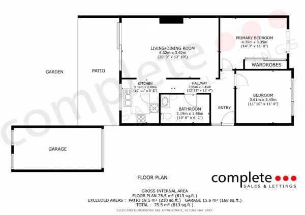 Floor Plan for 2 Bedroom Semi-Detached Bungalow for Sale in Ladycroft, Leamington Spa, CV32, 7NH - Offers Over &pound340,000