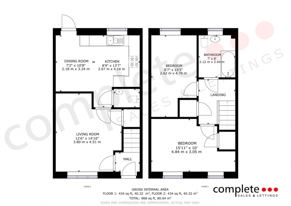 Floor Plan for 2 Bedroom Semi-Detached House for Sale in Woodland Way, Cubbington, Leamington Spa, CV32, 7NU - Offers Over &pound285,000