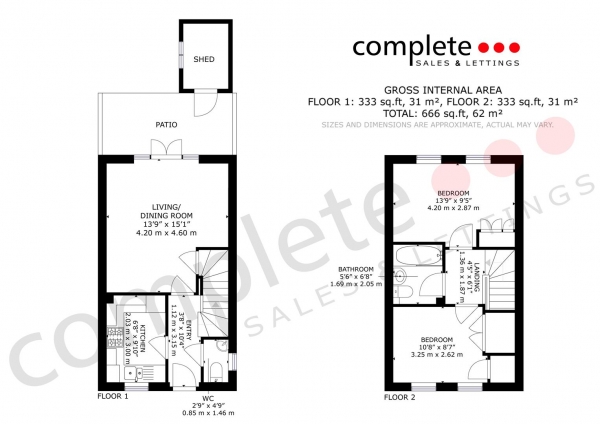 Floor Plan for 2 Bedroom End of Terrace House for Sale in Pittam Way, Warwick, CV34, 7AH - Offers Over &pound280,000