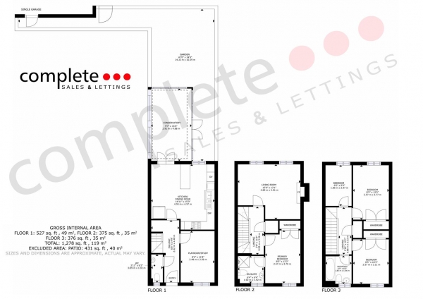 Floor Plan for 4 Bedroom Town House for Sale in Costard Avenue, Warwick, CV34, 6BP - Offers Over &pound375,000