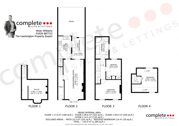 Floor Plan Image for 3 Bedroom Terraced House for Sale in Leam Terrace, Leamington Spa