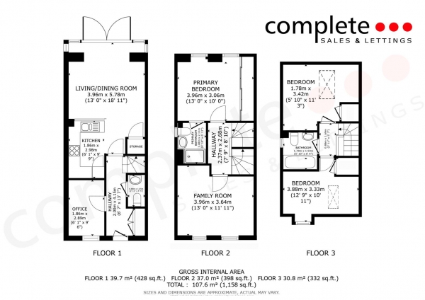 Floor Plan Image for 3 Bedroom Semi-Detached House for Sale in Vickers Way, Warwick