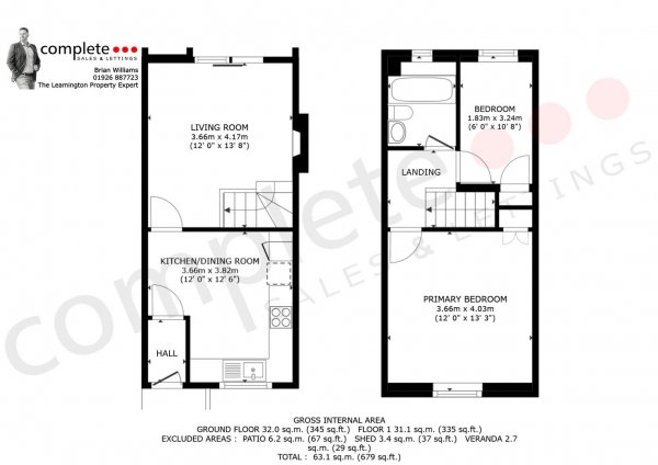 Floor Plan for 2 Bedroom End of Terrace House for Sale in Styles Close, Leamington Spa, CV31, 1LS - Offers Over &pound280,000