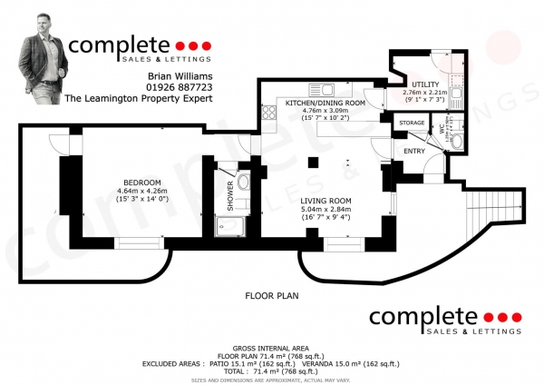 Floor Plan for 1 Bedroom Apartment for Sale in Wilhelmina Close, Leamington Spa, CV32, 5JT - Offers Over &pound215,000