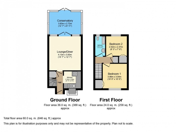 Floor Plan for 2 Bedroom Terraced House for Sale in Sturley Close, Kenilworth, CV8, 2QX - Offers Over &pound250,000