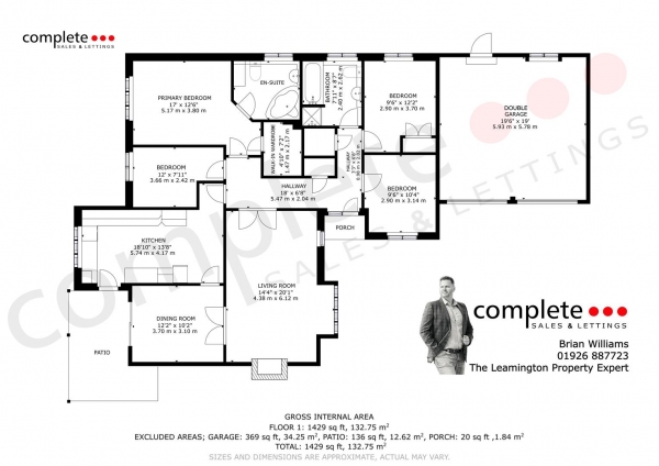 Floor Plan for 4 Bedroom Detached Bungalow for Sale in Loveday Drive, Leamington Spa, CV32, 6HZ - Offers Over &pound815,000