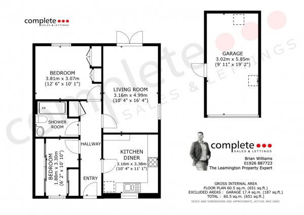 Floor Plan for 2 Bedroom Detached Bungalow for Sale in Bloxham Way, Radford Semele, Leamington Spa, CV31, 1WH - Offers Over &pound375,000