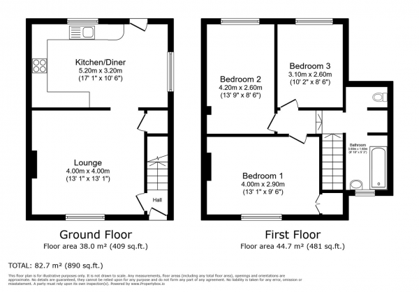 Floor Plan for 3 Bedroom Terraced House to Rent in Kennan Avenue, Leamington Spa, CV31, 3HY - £277 pw | £1200 pcm