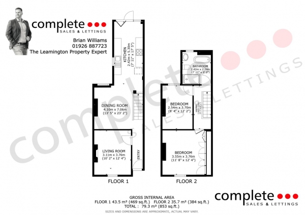 Floor Plan for 2 Bedroom Terraced House for Sale in Meadow Road, Warwick, CV34, 4PS - Offers Over &pound285,000