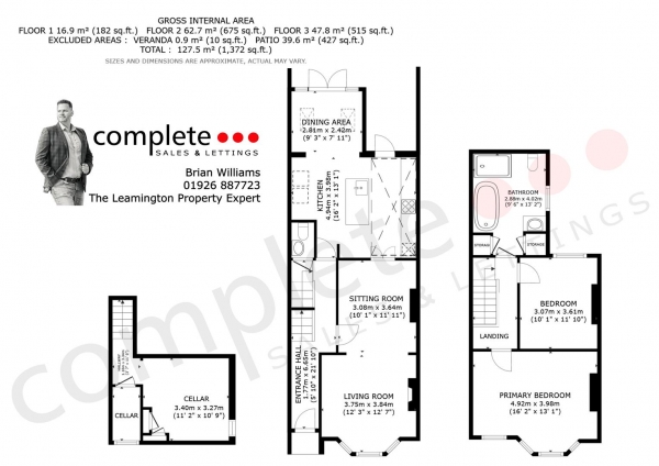 Floor Plan for 3 Bedroom End of Terrace House for Sale in Rugby Road, Leamington Spa, CV32, 6EB - Offers Over &pound465,000