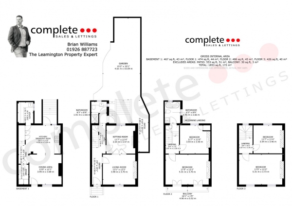 Floor Plan for 4 Bedroom Town House for Sale in Willes Road, Leamington Spa, CV31, 1BY - Offers Over &pound795,000