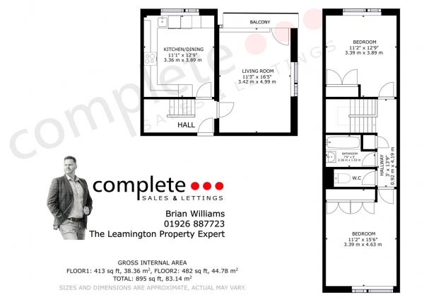 Floor Plan for 2 Bedroom Duplex for Sale in Kenilworth Road, Leamington Spa, CV32, 6JD - Offers Over &pound215,000