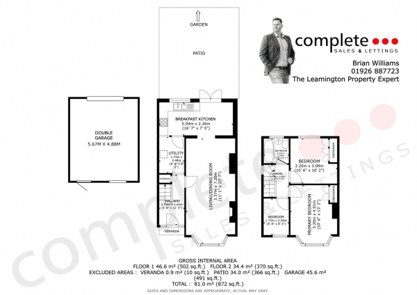 Floor Plan for 3 Bedroom End of Terrace House for Sale in Gresham Avenue, Leamington Spa, CV32, 7RA - Offers Over &pound385,000