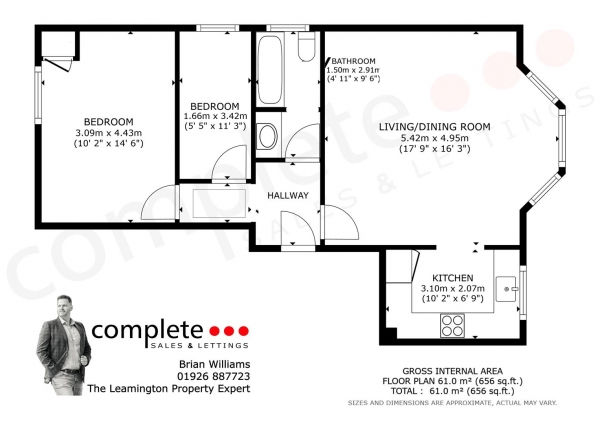 Floor Plan Image for 2 Bedroom Flat for Sale in Clarendon Place, Leamington Spa