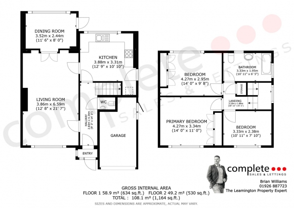 Floor Plan for 3 Bedroom Semi-Detached House for Sale in The Greenways, Leamington Spa, CV32, 7AF - Offers Over &pound425,000