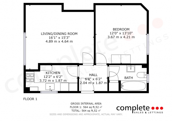 Floor Plan for 1 Bedroom Apartment to Rent in Willes Road, Leamington Spa, CV31, 1BY - £225 pw | £975 pcm