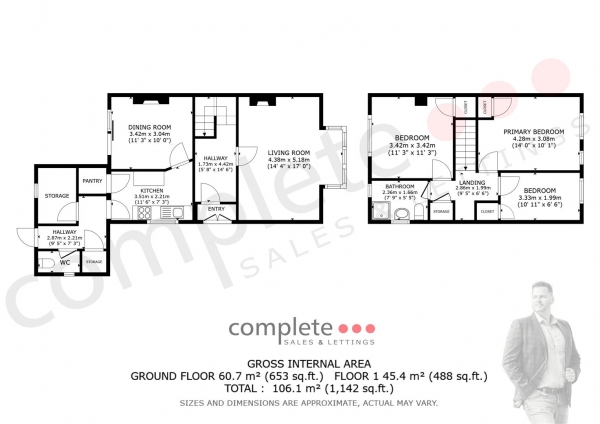 Floor Plan Image for 3 Bedroom End of Terrace House for Sale in Cross Lane, Cubbington, Leamington Spa