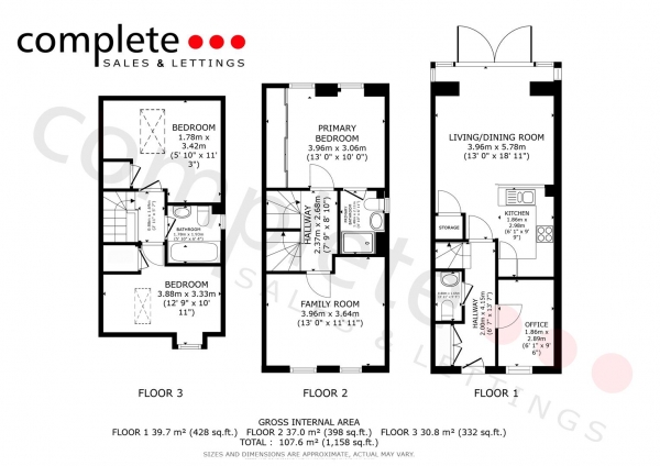 Floor Plan Image for 3 Bedroom Semi-Detached House for Sale in Vickers Way, Warwick